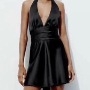 Zara Black Satin Halter Dress